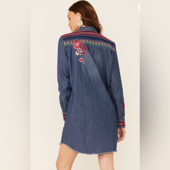 NWT-STETSON Embroidered Denim Shirt Dress | Size: M | Color: Blue - Picture 3 of 15